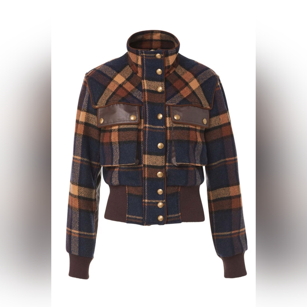 Veronica Beard Jadis Wool Plaid Bomber Jacket Size 0 Coat - Picture 4 of 12